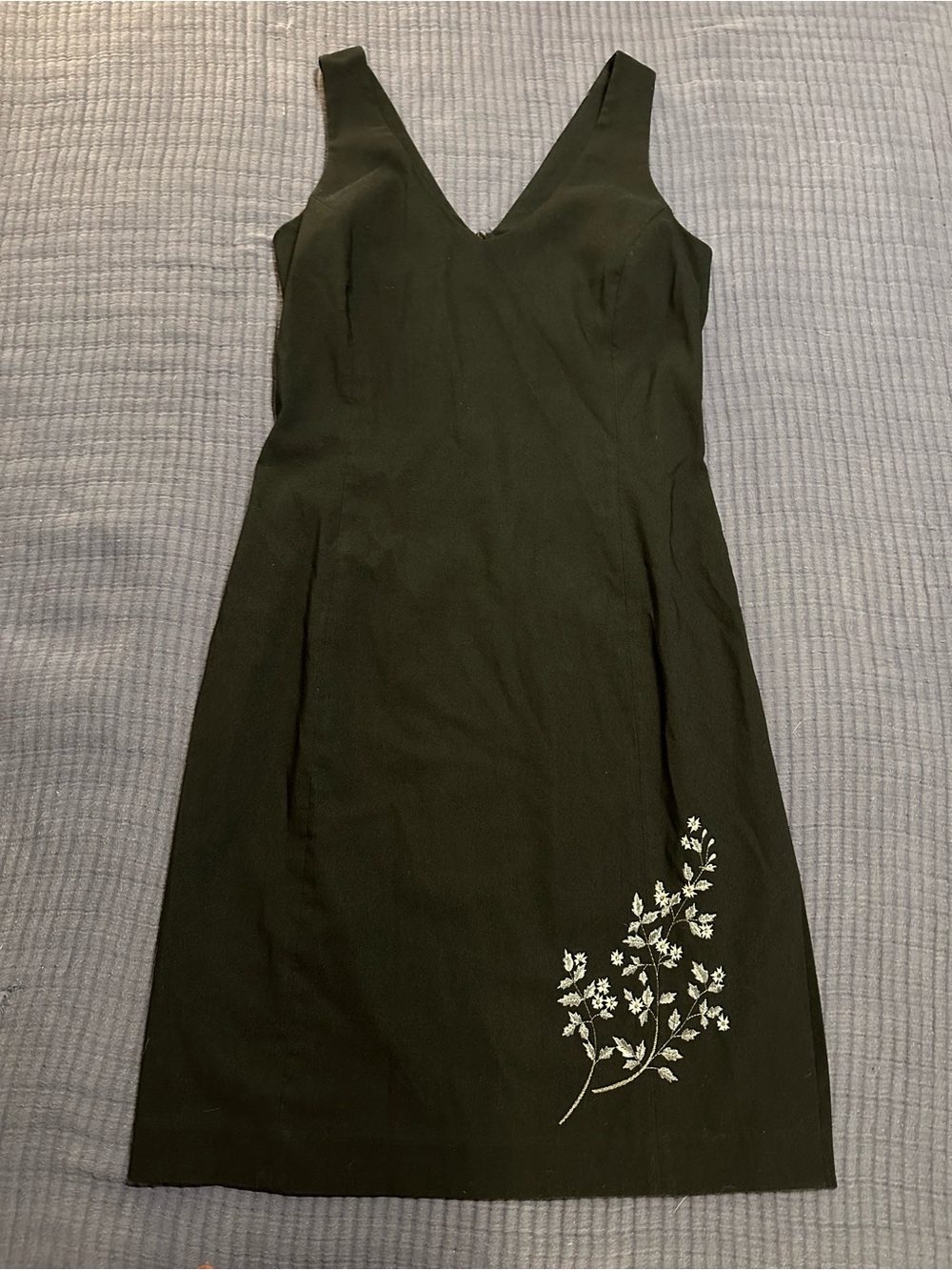 Express Black V-Neck Midi Dress with White Floral Detail